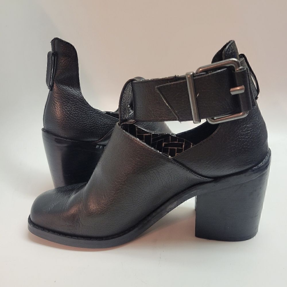Shelly's London Reversible Adjustable Buckle Strap Block Heel Leather Booties - Picture 7 of 16